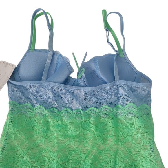 Rene Rofe VINT Y2K Lace Cami Twin Set Pistachio Green Aqua Coquette Fairy SM New - Picture 6 of 10